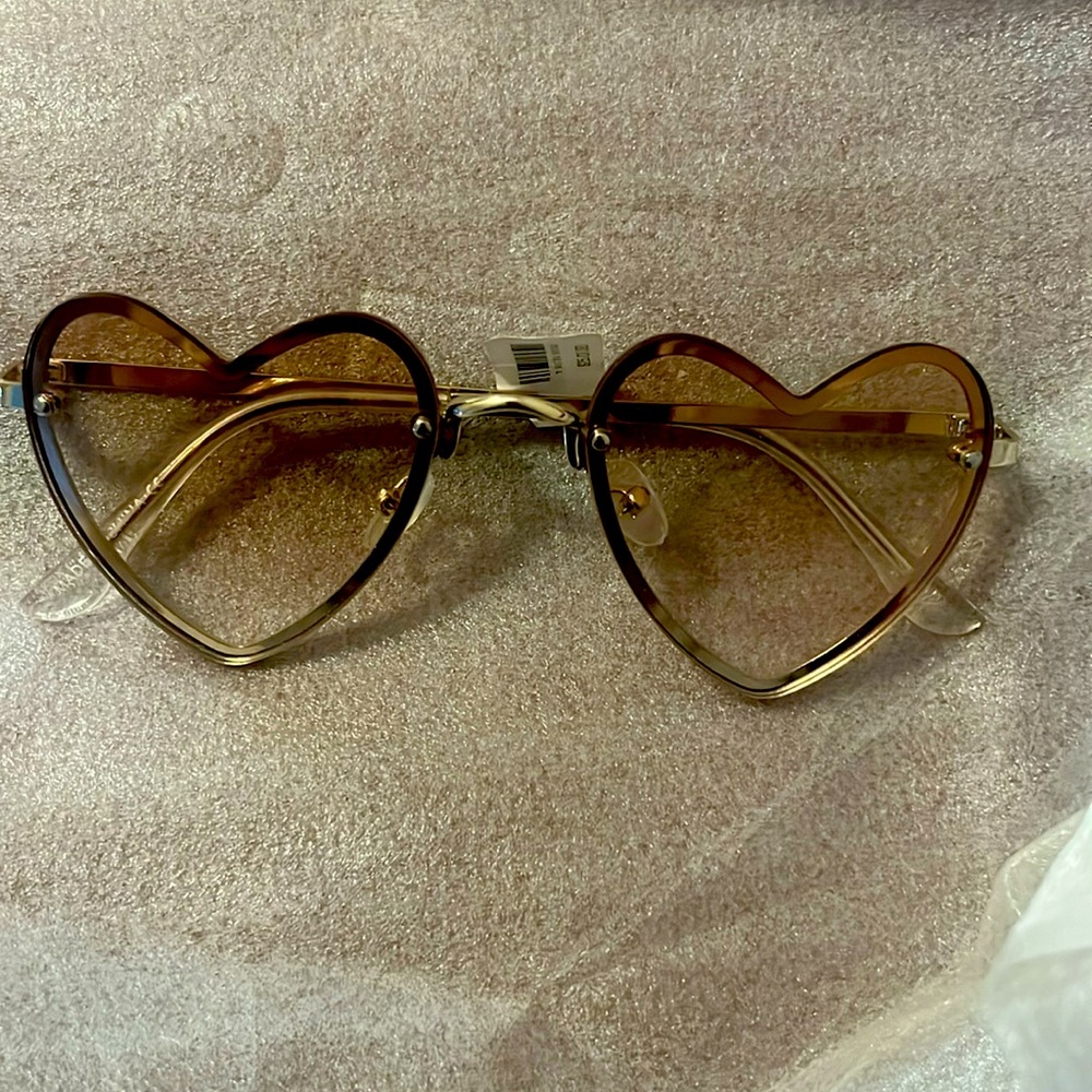 Free People Heart-Shaped Gold Sunglasses